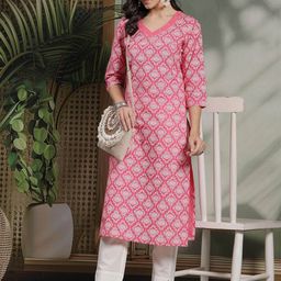 Sangria Women Floral Printed Daily Cotton Straight Kurta-image-47