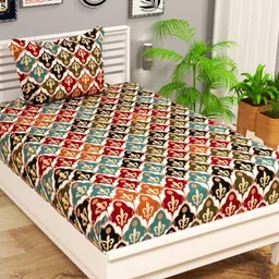 bsb home Red & White Floral 144 TC Single Bedsheet with 1 Pillow Covers-image-42