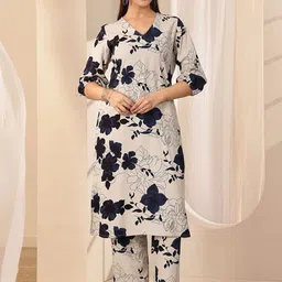 Libas Floral Printed V Neck Tunic With Trousers-picture-6