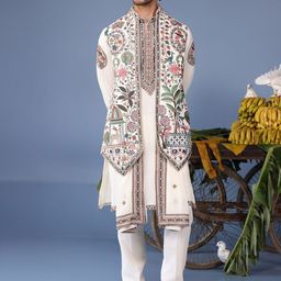 KALPRAAG Men Floral Embroidered Regular Sequinned Kurta with Trousers & With Dupatta-picture-12