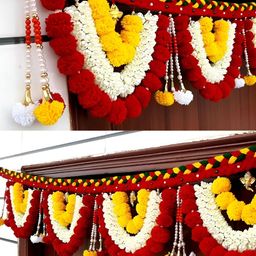 SATVIK CREATIONS Red & Yellow Pom Pom Thoran Festive Decor-image-100