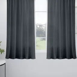 Cortina Black 2 Pieces Rod Pocket Sheer Window Curtain-image-48