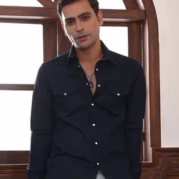 ABKASA Men Classic Slim Fit Spread Collar Textured Cotton Casual Shirt-image-49