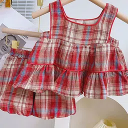 StyleCast x Revolte Girls Checked Sleeveless Pure Cotton Top with Shorts-image-56