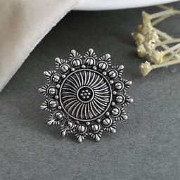 NAMAN ARTS Silver-Plated Oxidised Finger Ring-image-61