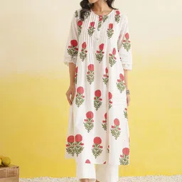 GOODHAND Printed Pure Cotton Round Neck Tunic With Trouser-image-11