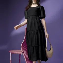 Raiyani Enterprise Puff Sleeve Georgette Fit & Flare Midi Dress-picture-42