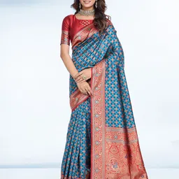 RICH & ROMAN Woven Design Zari Pure Silk Banarasi Saree-image-57