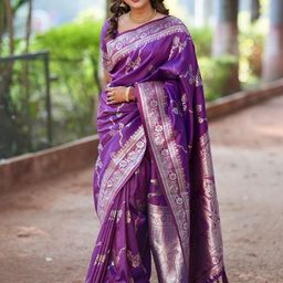 all about you Woven Design Zari Silk Blend Banarasi Saree-picture-43