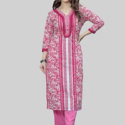 Arayna Floral Printed V-Neck Pure Cotton Straight Kurta with Palazzo-image-18