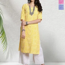 HERE&NOW Women Pack Of 3 Leheriya Printed Crepe Kurta-picture-8