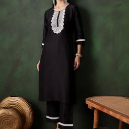 Sangria Chikankari Worked Kurta & Trousers-image-26