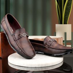 WUGATTI WUGATTI Men's Brown Synthetic Leather Slip-On Loafers-picture-3