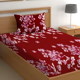 CG HOMES Red & White Floral 180 TC Single Bedsheet with 1 Pillow Covers-picture-40