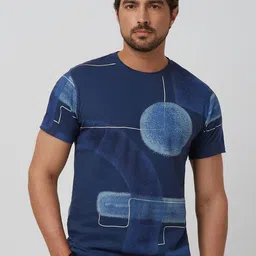 Mufti Men Abstract Printed Round Neck Cotton Slim Fit T-shirt-image-102