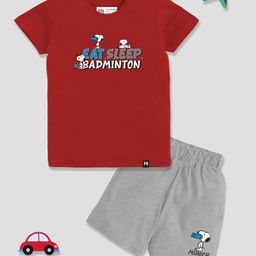 YK X Minute Mirth Boys Snoopy Printed Pure Cotton T-shirt with Shorts-image-101