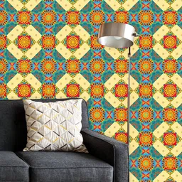 ArtzFolio Printed UV-Resistant Anti-Bacterial Ethnic Blue Beige Yellow Peel & Stick Wallpaper-image-96
