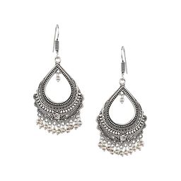 Bling Queen Stainless Steel Silver-Plated Teardrop Shaped Drop Earrings-41