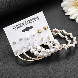 PolluxCraft Set Of 6 Gold-Plated Pearls Beaded Contemporary Studs-picture-25