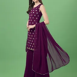 PARROT CREATION Women Embroidered Regular Sequinned Kurti with Sharara & With Dupatta image 4