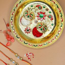 Anouk Set Of 3 Stones Studded Minimal Thread Rakhis With Card & Pooja Thali-17
