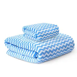 Kuber Industries Blue & White 2 Piece Cevron Printed Microfiber 270 GSM Towel Set-33