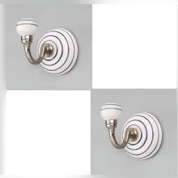 IndianShelf White and Blue 2 Pieces Ceramic Stripped Wall Hooks-image-101