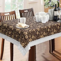 LooMantha Beige Floral Waterproof Plastic 6-Seater Table Cover-13