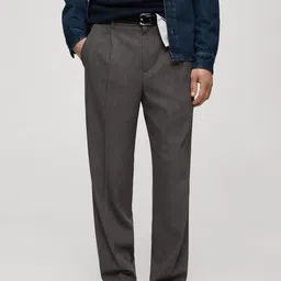 MANGO MAN Straight Fit Pleated Formal Trousers-image-23