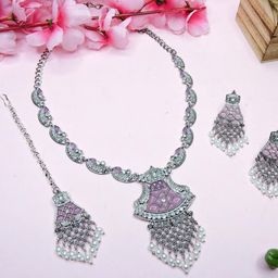 VATSALYA creation Alloy Silver Purple Jewellery Set-image-77