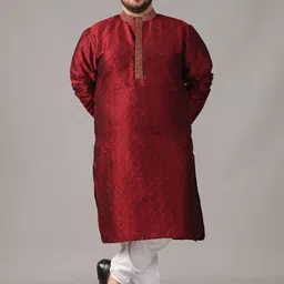 SOJANYA PLUS Size Paisley Woven Design Zari Band Collar Straight Kurta-12