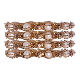 jtraditional Set Of 4 Gold-Plated Pearl-Beaded Chuda Bangles-image-66