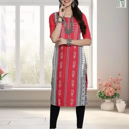 HERE&NOW Selection Of 2 Ethnic Motifs Printed Round Neck Straight Kurta-image-62