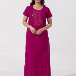 Maybell Women Floral Embroidered Regular Maxi Nightdress-image-91