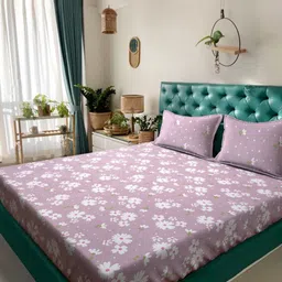 Aura Purple & White Floral 300 TC King Bedsheet with 2 Pillow Covers-26