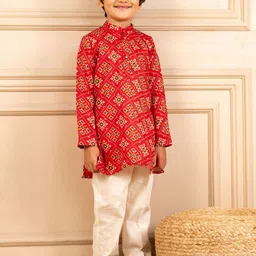 Jilmil Boys Ethnic Motifs Printed Mandarin Collar Straight Kurta With Pyjamas-picture-49