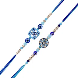 Myntra Elegant Homes Set Of 2 Evil Eye Thread Rakhis With Greeting Card & Roli Chawal image 3