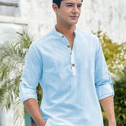 EdinWolf Men India Slim Fit Mandarin Collar Solid Cotton Casual Shirt-image-77