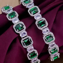 The Pari Set Of 2 Rhodium-Plated American Diamond Stone-Studded Bangles-80