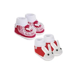 Neska Moda 3 To 12 Months Baby Boys & Baby Girls Set of 2 Pair Cute Soft Cotton Pre-Walker Booties (Toe to Heel Length - 12 cm, Maroon, Red)-98