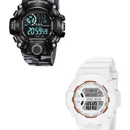 THE SHOPOHOLIC Men Pack of 2 Round Dial & Straps Digital Watch C-GREY-DK WHITE-image-36
