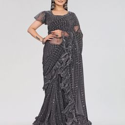 VIJAYA VALLABH Embellished Beads and Stones Supernet Saree-picture-22