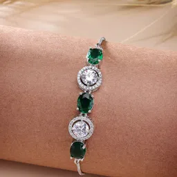 ZENEME Women Brass American Diamond Handcrafted Rhodium-Plated Wraparound Bracelet-image-56