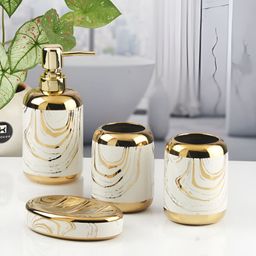 Kookee Multicoloured 4 piece Abstract Ceramic Bath Accessories Set-17