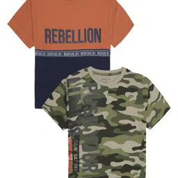 PLUM TREE Boys Pack Of 2 Camouflage Printed Round Neck Cotton T-shirts-picture-12