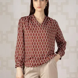 Van Heusen Woman V-Neck Printed Cuffed Sleeves Top-image-41