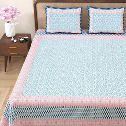 Myntra Elegant Homes Blue & White Floral Cotton 180TC Double King Bedsheet Set-2.75mx2.25m-image-97