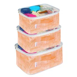 prettykrafts Orange & Transparent 3 Pieces Reusable Multi-Utility Organisers-0