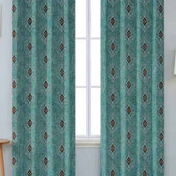 Green Polyester Abstract Printed Door Curtains (7 Feet, Pack of 2)-57