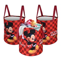Kuber Industries Maroon & Red 3 Pieces Disney Mickey Printed Foldable Laundry Bags 45L-76